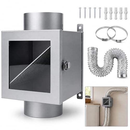Metal Dryer Duct Lint Trap Indoor Dryer Vent Kit with 4inch 8FT Dryer Vent Hose 2 Stainless Steel Filter Mesh 2 Clamps for Electric Dryers Secondary Lint Traps Dryer Vent Lint Catcher