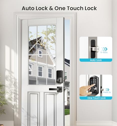 Veise VE07-L Fingerprint Smart Locks for Front Door with 2 Lever Handle Set, App Control, Keyless Entry, Electronic Digital Keypad Deadbolt, Auto Lock, Waterproof, Easy to Install, Matte Black - Thumbnail 4