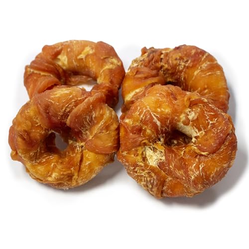 Bontoy 4 Donuts aus Rinderhaut ummantelt mit Hühnchenflesich Größe S I ca. 200g I Kauspass für den Hund I Leckerli I Belohnung