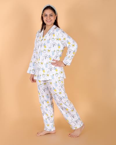 Image of The Mom Store Pajama Set for Women | Soft Cotton Breathable Nightwear for Comfortable Sleep | Stylish Elegant Sleep Suit & Lounge Wear for Womens | Everyday Nightsuit | Shirt Pyjama Set for Women