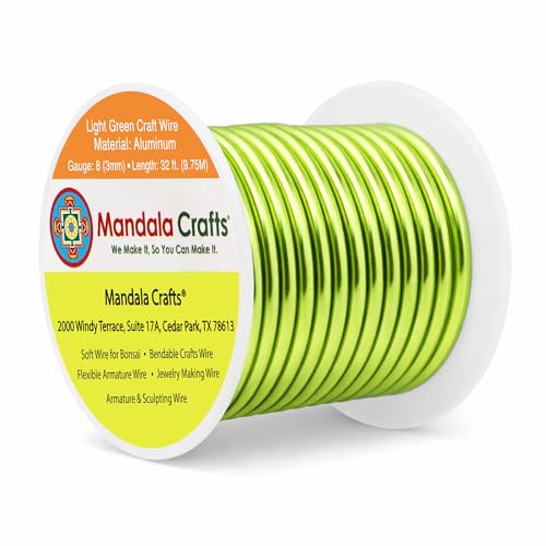 Image of Mandala Crafts 8 Gauge Anodized Aluminum Craft Wire for Jewelry Making - 32 FT Colored Flexible Light Green Wire - Bendable for Bonsai Armature Crafting Sculpting
