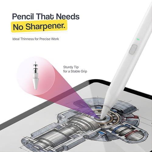Image of Ambrane Stylus Pencil for iPad, Type C Fast Charging Pen with Tilt Function, Palm Rejection, for 2018-2026 iPad Air 3 /4 /5 /M2 /M3, iPad mini 5 /6, iPad 6 /7 /8 /9 /10 /11, iPad Pro 11 inch,12.9 inch,13 inch,M4 (ASP-01)