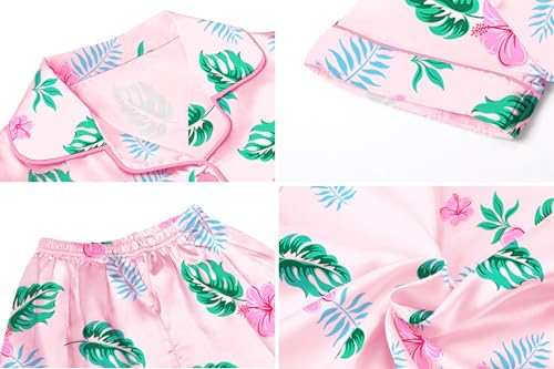Image of Umeyda Women & Girls Pajamas Set, Soft Satin Lightweight Silk Button-Down Top with Shorts 2 Piece PJS for Mom Boys Kids Gifts