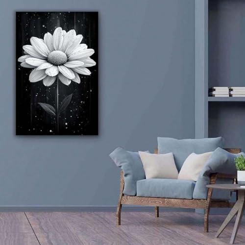 Peinture murale rétro fleurs noir blanc pour apaiser les murs vides - 3