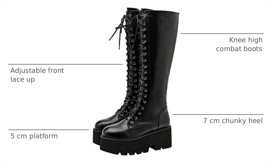 Image of Parisuit Women's Knee High Goth Platform Boots Lace Up Combat Boots