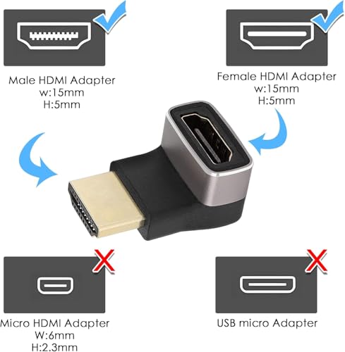 Image of Etzin HDMI Male to Female Adapter 8K 270 Degree Angle HDMI 2.1 Down 90 Degree Extension L-Shape Support 8K@60Hz /4K@120Hz HDR for TV Projector Laptop EPL-1407CC.