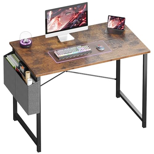 Image of OLIXIS Small Computer Desk, 40 Inch Gaming Desks for Home Office | Writing Study Craft Work Table, Computer Workstation for Bedroom Small Spaces with Storage Bag, Rustic Brown
