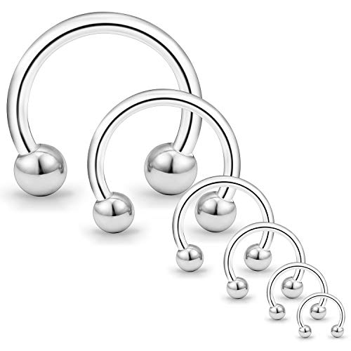 Cisyozi 6PCS 20G 16G 14G 12G 8G 6G Surgical Steel Horseshoes Nose Septum Eyebrow Lip Tragus Helix Cartilage Earring Hoop Ring Piercing Jewelry Silver