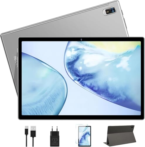 Tablet 10 Pollici Android Tablets, 12GB+128GB(TF 2TB), 5G+2.4G WiFi, 8000mAh, Octa-Core 2.0 GHz, 5+8MP, BT5.0, 1280*800 FHD, Type-c, MicroSD, Controllo Parentale,Tablet con Custodia - Grigio