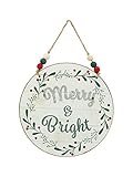 Merry and Bright Christmas Wall Hanging Ornaments, Rustic Farmhouse Wood and Metal Round Holiday...