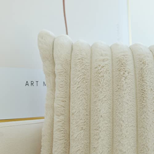 Jojusis Pack Of 2 Faux Fur Plush Decorative Throw Pillow Covers Couch Cushion Case Soft Fluffy Pillowcases (Beige, 18 X 18-Inch) #TOP3