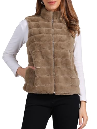 Allegra K Faux Fur Vest for Women's Zip-Up Sleeveless Fur Jacket