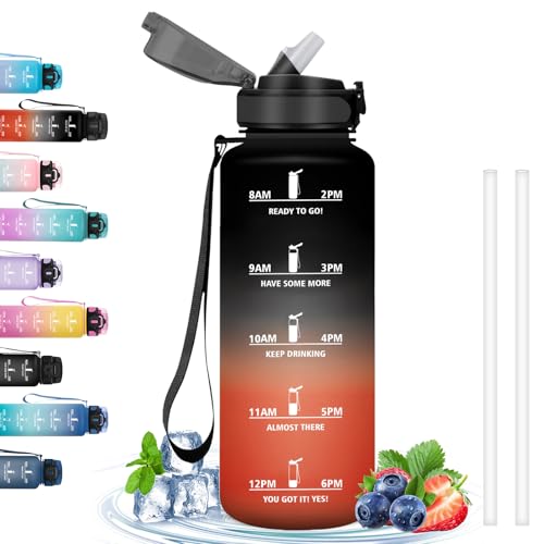 Grsta Botella 1.5 Litros, Gimnasio con Pajita, Marca de Tiempo, Botella Agua Motivacional, Botella Plastico, a Prueba de Fugas, Botella de Agua para Gimnasio, Bicicleta, Yoga