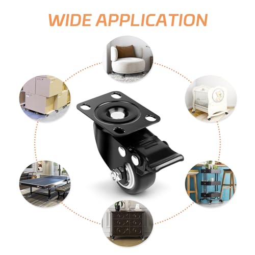 LWMTT 4er Möbelrollen 40mm Schwerlastrollen mit Bremse 360° Rollen für Möbel 4 Stk bis 200kg Leise Transportrollen mit Schrauben und Unterlegscheiben für Möbel Transport Tisch Kabinett