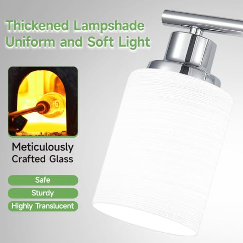 Image of 3-Light Chrome Vanity Lights for Mirror, Bathroom Light Fixtures with Textured Milky White Glass Shade, Modern Kitchen Light Fixtures Wall Sconce Light