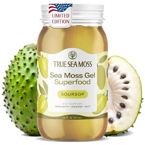 TrueSeaMoss Sea Moss Gel – Made in USA – Wildcrafted Seamoss, Fruits & Jarred Vegetables – Soursop, Pack of 1 (Labels may Vary)