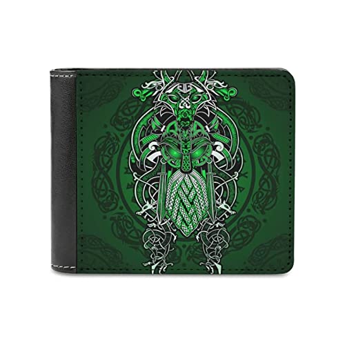 PLAYBOYSJ Herren Leder Geldbörse Wikinger Drache Krieger Tattoo Grün Stilvolle Geldbörse Kreditkartenetui Geldbörse Cover