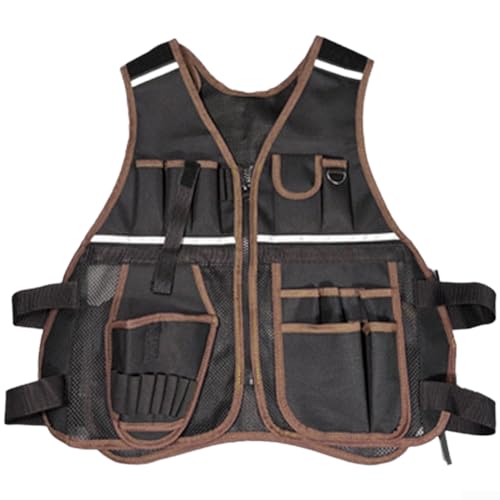 Gilet de travail en tissu 600D très résistant avec plusieurs poches et design respirant, vert, blanc, marron (marron)