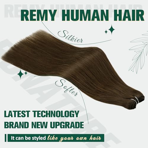 RUNATURE Weft Hair Extensions Real Human Hair Brown Sew in Hair Extensions Human Hair Brown Invisible Double Weft Hair 100g/Pack 20 Inch #4 - Image 3
