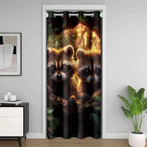 Erosebridal Kids Raccoon Room Divider Curtain Cute Wild Animals Blackout Curtain Room Home Decor Kawaii Raccoon Door Drape Jungle Wildlife Door Curtain 34