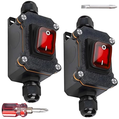 2 Stück Wasserdichter Inline Schalter 12V 20A, 12V DPST 4 Polig Schalter Kabelschalter, Schalter 12V Wasserdicht IP67 Mit Schraubendreher, Maschinenschalter Switch, Inline Schalter Wasserdicht(20A)