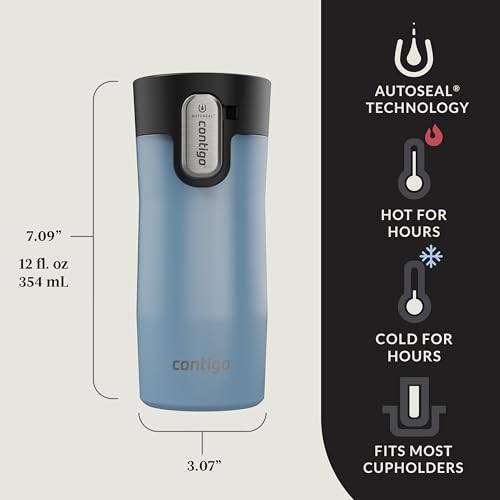 Image of Contigo AUTOSEAL West Loop Vacuum-Insulated Stainless Steel Travel Mug with Easy-Clean Lid, 12oz, Glacier Frosted Pearl