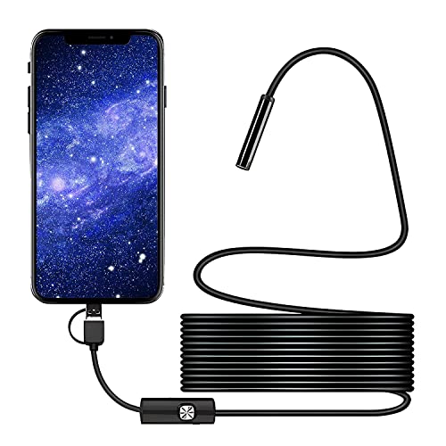 OBEST USB Endoscope Camera, 5.5mm Inspection Snake Camera with 6 Adjustable LED Lights, 2.0 Megapixels HD IP67 Waterproof Borescope Camera Compatible OTG Android Phone, Windows PC, MacBook（6.56FT）