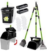 LANNEY Pooper Scooper - 38" Long Adjustable Metal Handle Dog Pooper Scooper Swivel Bin & Rake & S...