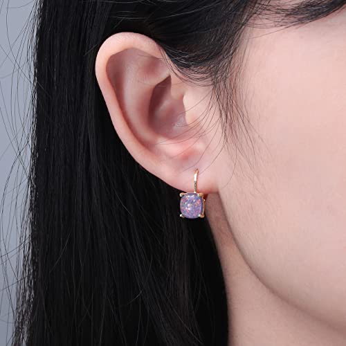 Cinily Opal Leverback Earrings For Women Girls Hypoallergenic Pendant Earrings 14K Gold Plated Hanging Lever Earrings Hoops Fashion Jewelry Gifts For Sensitive Ears #TOP1