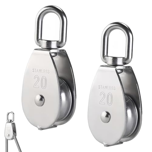 2 Pièces Poulies Simples en Acier Inoxydable 304, Poulie de Levage 20mm pour Câbles et Cordes, pour Levage et Traction, Utilisation Intérieure et...