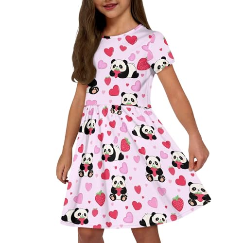 Image of Girls Dress with Pockets Basic Short Sleeve High Waist Swing Skater Dress School Party Dress for Kids