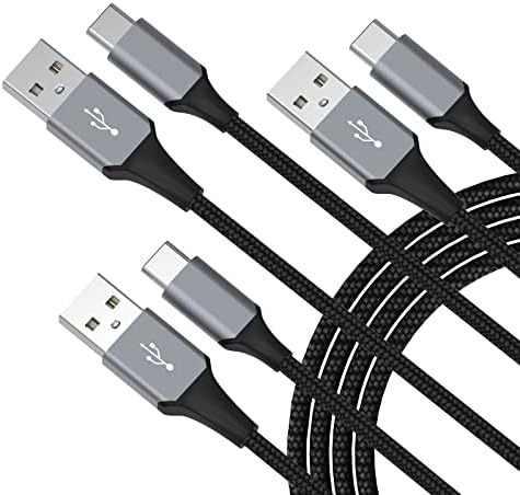 USB-C Cable 3-Pack (3ft/6ft/6ft), USB A to USB-C Fast Charging Cord, Nylon Braided, Compatible with 17/16/15 Pro Max ，Galaxy and Other Type-C Devices - Black