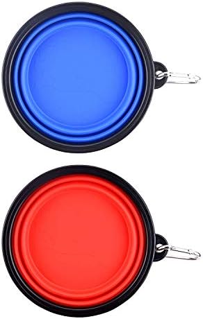 MOACC Large Collapsible Dog Bowl, Silicone Portable Pet Food Water Bowl Foldable Expandable Cup Dish for Pet Cat Food Water Feeding with Carabiner Clip for Travel, Set of 2