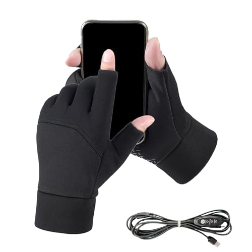 Mppchhn Gants chauffants, gants d'équitation électriques, rechargeables par USB, gants de vélo à écran tactile à deux doigts – Pour homme et femme – Pour le travail d'hiver, le ski, les sports de