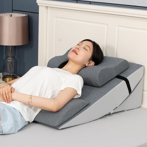Ｈｕｆｇｉｕｄ 枕 枕 三角枕 傾斜枕 術後用ウェッジ枕 ンチ エクストラロング枕ウェッジ/首・背中・腰サポート体にフィット 腰クッション 読書用 妊婦用 お年寄り 老人用 (グレー,腰パッド付き)