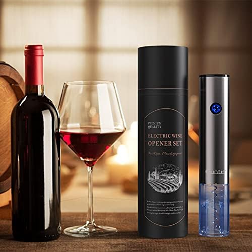 Quntis Electric Wine Bottle Opener One-Touch Rechargeable with Foil Cutter, Automatic Battery Powered Bottle Corkscrew Opener with LED Light, Housewarming Christmas Thanksgiving Wine Lover Gift Set