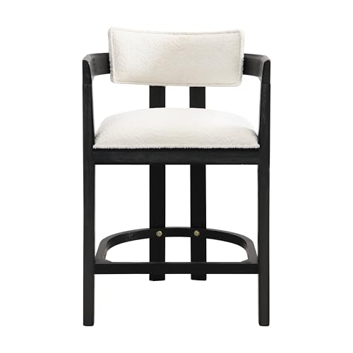 Christopher Knight Home Set of 2 Ryland Modern 26" Counter Height Bar Stools, Boucle Fabric Upholstered Counter Stools,Wooden Kitchen Island Armchair with Footrest, Round Backrest, Milky White+Black by Christopher Knight Home - Used condition - Image 6