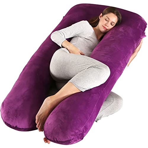 Image of Amagoing 55 inches Pregnancy Pillows for Sleeping, U Shaped Maternity Full Body Pillow for Pregnant Women with Hip, Leg, Back, Belly Support, Washable Velvet Cover Included (Dark Purple)