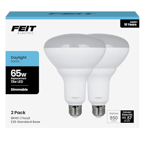 Feit Electric BR40 LED Light Bulbs, 65W Eq, Dimmable, Daylight 2 Pack