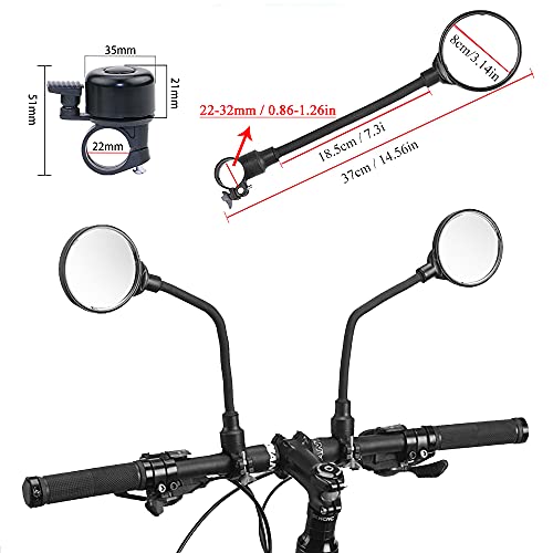 Ieago Rc Handlebar Bike Mirrors, Adjustable Rotatable Bike Mirror, High–Definition Convex Glass Lens For Rearview Bike Mirrors, 2Pcs Bicycle Rearview Mirror + Bike Bell + 2Pcs Rubber Gaskets #TOP2