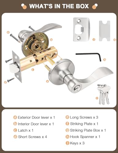 Image of Gobrico 5 Pack Keyed Entry Lever with Same Key, Satin Nickel Wave Door Handle Set, Exterior Door Knobs with Lock and Key