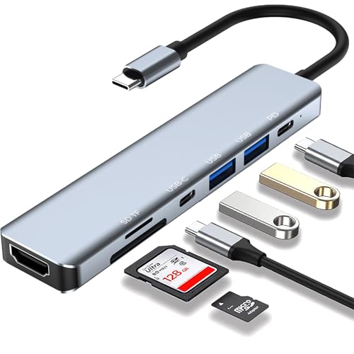 WULAR HUB USB C, 7 en 1 Adaptador USB C Multipuerto a HDMI 4K, US...