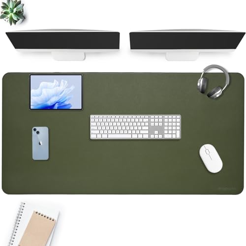 Image of AROPANA Anti-Slip Extended Mouse Pad, PU Vegan Leather Desk Mat, Computer Desk Table Protector Pad with Non-Slip Suede Base for Keyboard, Desktop, Laptop, Office (120x60CM, Deep Green)