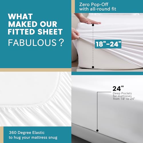 Bedlifes Queen Sheet Set, Extra Deep Pocket 18-24 Inches,1000Thread Count 100% Egyptian Cotton, Soft and Breathable Sateen 4-Piece, White