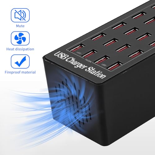 Image of Charging Station, 100W 20-Port USB Multi Device Charger Hub with Intelligent Safety Features, Compact Power Strip for Phones, Watches, Pads, Speakers, Headphones & PS, Ideal for Home Office & Travel