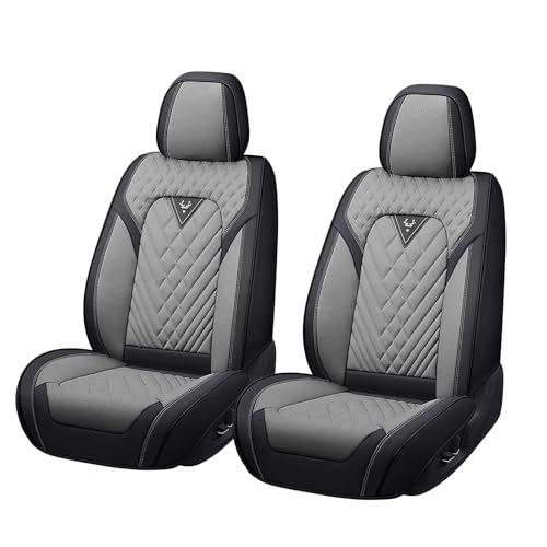 Image of Car Seat Cover Fit 98% of MINI 2000-2025,Premium Nappa Leather Breathable Waterproof Sports Seat Cover,Easy to Install Automotive Seat Covers Front Pair（Black & Gray）
