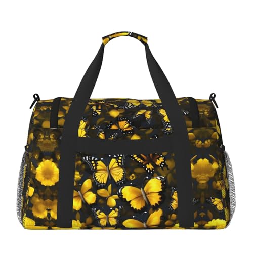Yellow Flowers Butterflies print Carry on Bag Underseat forTraveling Personal Item Bag Travel Duffel Bag Gym Bag for Women Men2