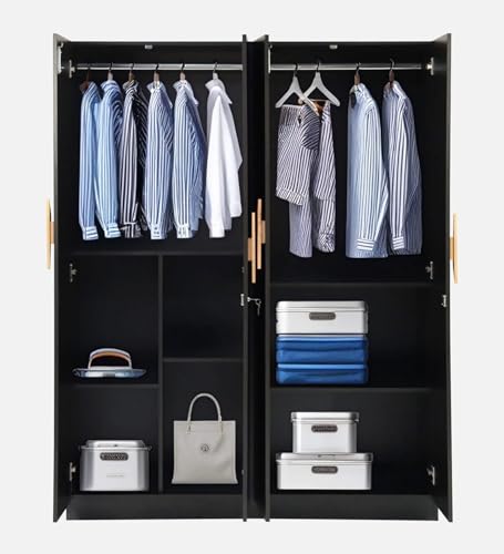Image of Mintwud Pepperfry Engineered Wood Wardrobe with 4 Doors Storage and 2 Hanging Rod | Wooden Almirah Cupboard for Clothes Storage Organizer for Bedroom Living Room Home Furniture (Wenge Finish)