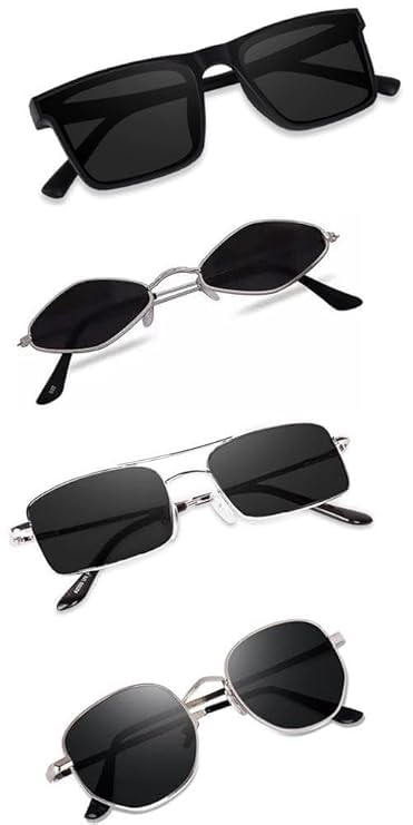 Unisex Combo offer pack of 4 shades glasses pathan Sunglasses Rectangle Retro Vintage Narrow Women::Men Small Narrow Square Sun Glasses Combo offer pack of 4 Bcateye-499-image-22