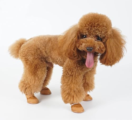 Hundeschuhe Pfotenschutz,Hundeschuhe Kleine Hunde,Plüsch Hundestiefel,Hundeschuhe Winter,Hund Schneestiefel,Hunde Schuhe Anti Rutsch,Schneestiefel für Haustiere für kleine,Sport im Freien (Braun 2)